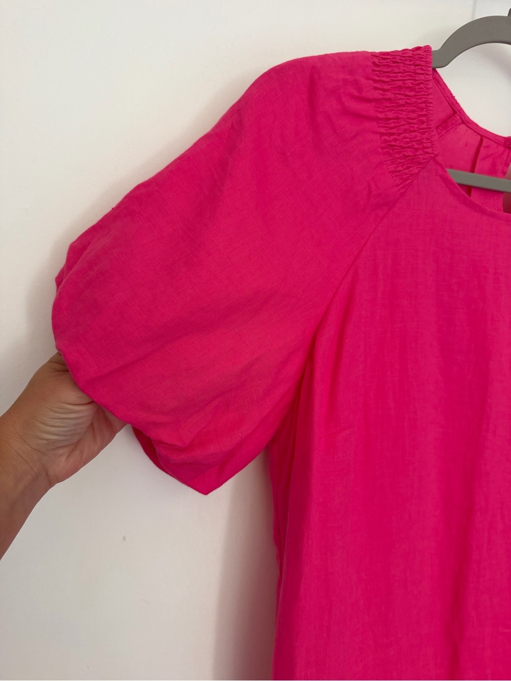 Boden 100% Linen Hot Pink Puff Short Sleeve Mini Dress 14 Long - Picture 4 of 17